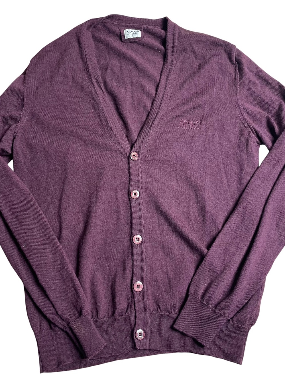 Armani 100% virgin Wool Men's Plum V-Neck Button Cardigan